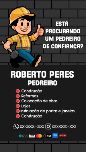 Cartão de Visita Pedreiro Profissional para Editar Online