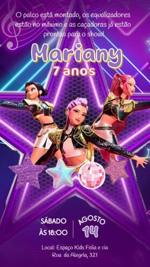 Convite de Aniversário Guerreiras do Kpop Modelo Editável