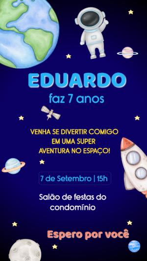 Convite de Aniversário Astronauta no Espaço para Editar Online