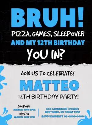 Editable Bruh Birthday Invitation Template for Boys