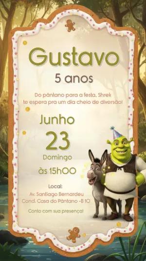 Convite Digital Aniversário Infantil Tema Shrek Editável