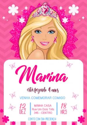 Convite de Aniversário Barbie Princesa Rosa para Editar