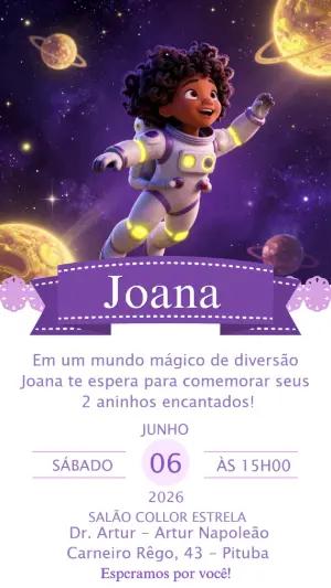 Convite Digital Aniversário Espacial Menina para Editar
