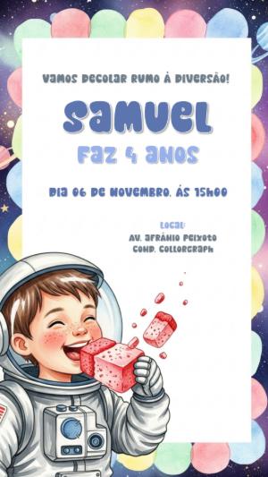 Convite de Aniversário Astronauta no Espaço para Editar Online