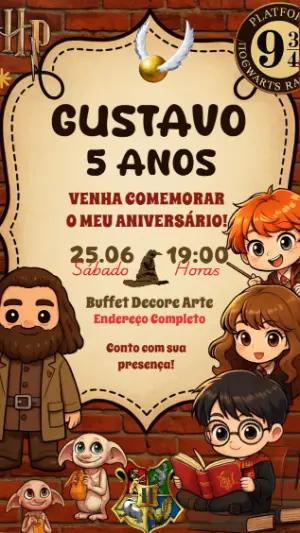 Convite de Aniversário Harry Potter Chibi para Editar