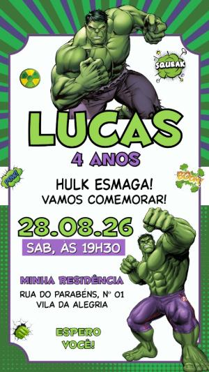 Convite de Aniversário do Hulk Editável para Enviar