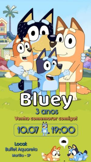Convite de Aniversário Bluey e Bingo para Editar Online