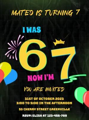 Vibrant Neon Birthday Invitation for Boys - Editable Template