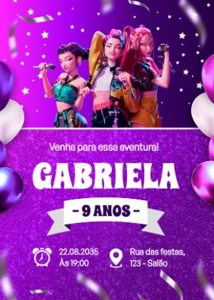Convite de Aniversário Guerreiras do Kpop para Editar