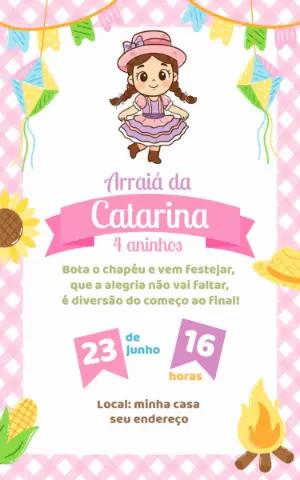 Convite Festa Junina Menina Caipira Fofo Editável