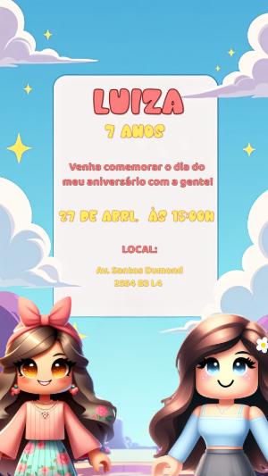 Convite de Aniversário Roblox Meninas para Editar Online
