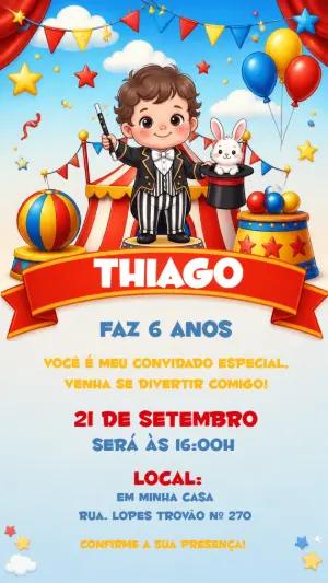 Convite de Aniversário Circo Mágico Editável para Menino