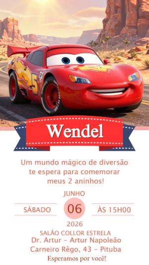 Convite de Aniversário Carros Relâmpago McQueen Editável