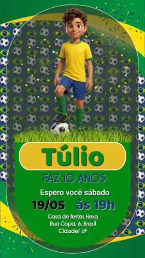 Convite de Aniversário Futebol Brasil 3D Modelo Editável