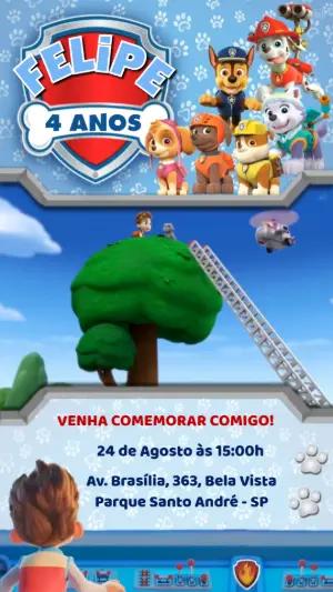 Convite Animado Aniversário Patrulha Canina para Editar Online