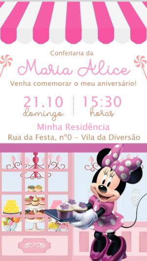 Convite Aniversário Confeitaria da Minnie Rosa Editável
