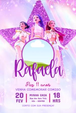 Convite de Aniversário Guerreiras do K-pop Roxo com Glitter Editável