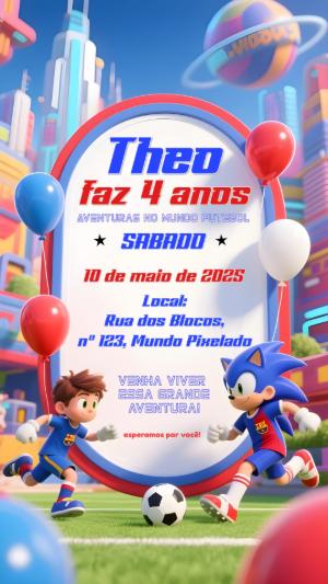 Convite Aniversário Sonic Futebol para Editar Online