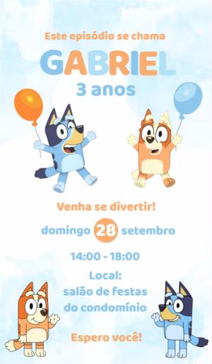 Convite Aniversário Bluey e Bingo para Editar Online