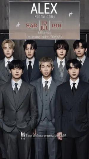 Convite Digital BTS K-pop Elegante para Aniversário Editável