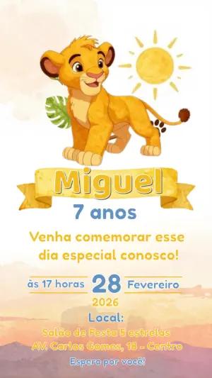 Convite de Aniversário Infantil Rei Leão Simba para Editar Online