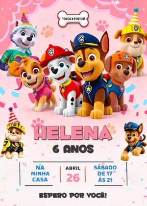 Convite de Aniversário Patrulha Canina Menina para Editar