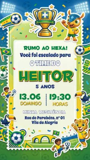 Convite de Aniversário Futebol Copa do Mundo Editável