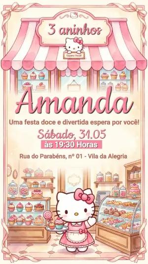 Convite de Aniversário Hello Kitty Confeitaria Rosa Editável