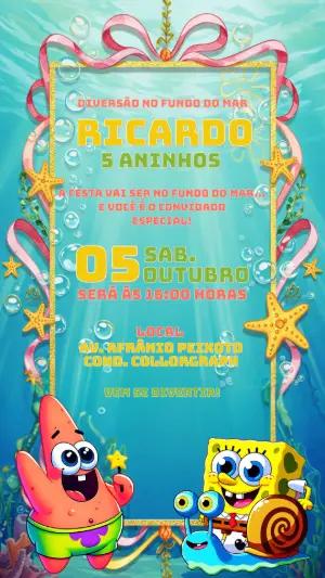 Convite Aniversário Bob Esponja para Editar Online