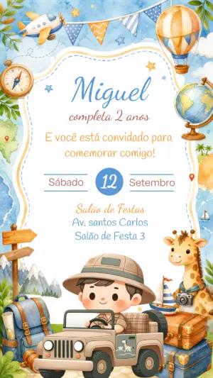 Convite de Aniversário Safari Aquarela para Editar