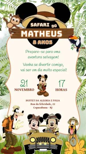 Convite de Aniversário Mickey Safari na Selva para Editar