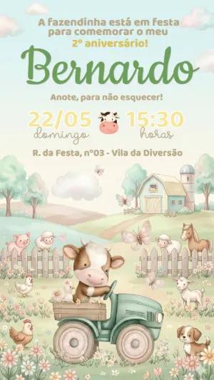 Convite de Aniversário Fazendinha Aquarela para Editar
