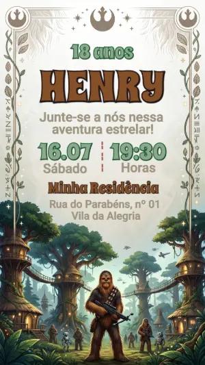 Convite de Aniversário Star Wars Chewbacca Editável