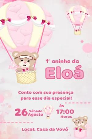 Convite Aniversário Ursinha Baloeira para Editar Online