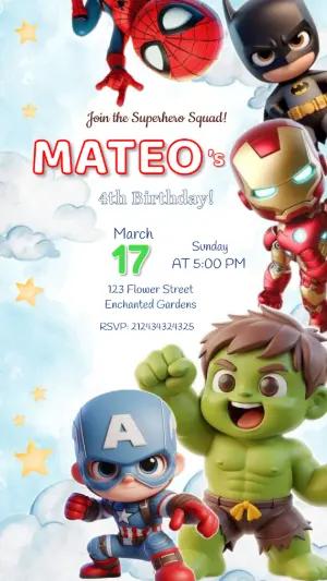 Cute Superhero Birthday Invitation Editable Template