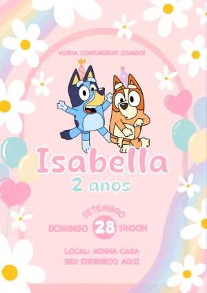 Convite de Aniversário Bluey e Bingo para Editar Online