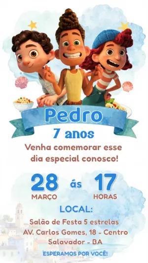 Convite Digital Tema Luca para Aniversário Infantil Editável