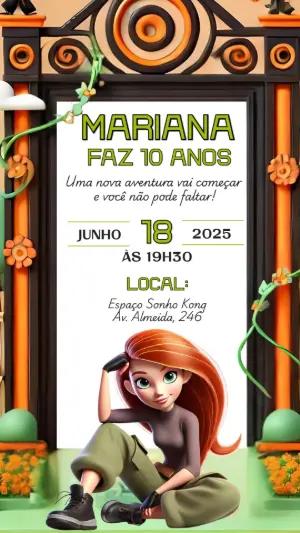 Convite de Aniversário Kim Possible para Editar Online