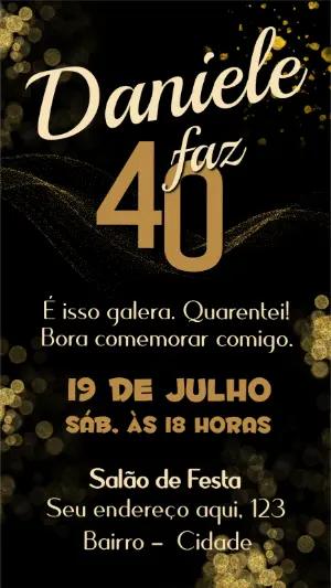 Convite de Aniversário Dourado e Preto Elegante para Editar