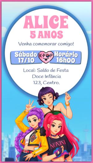Convite de Aniversário Guerreiras do Kpop para Editar Online