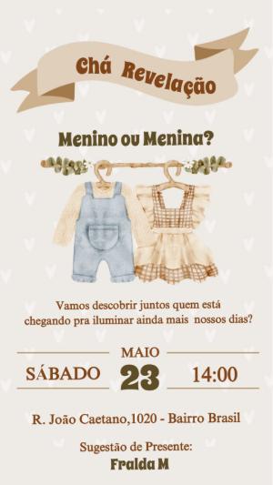 Convite Chá Revelação Rústico Aquarela para Editar