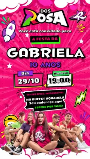 Convite de Aniversário Dos Rosa Editável Estilo Influencer