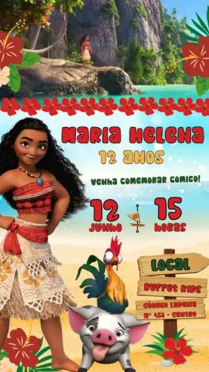 Convite Animado Aniversário Moana para Editar Online