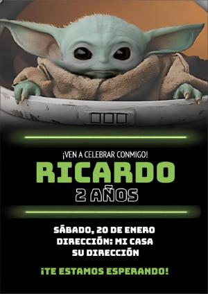 Invitación de Cumpleaños Baby Yoda para Editar y Enviar