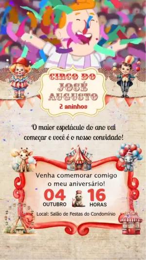 Convite Animado Aniversário Circo Vintage para Editar Online