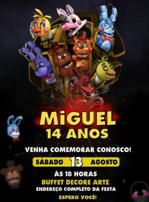 Convite de Aniversário FNAF com Personagens para Editar Online
