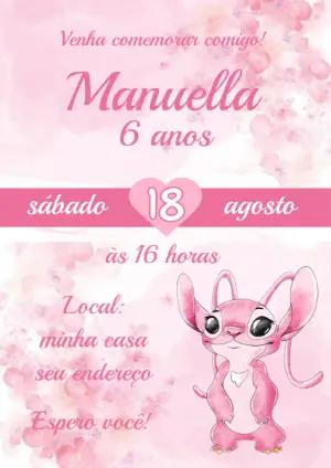 Convite de Aniversário Angel Lilo & Stitch para Editar Online