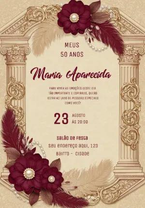 Convite de Aniversário 50 Anos Elegante Marsala para Editar
