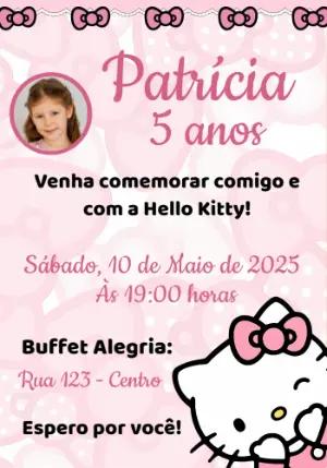 Convite Aniversário Hello Kitty com Foto para Editar Online