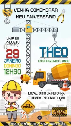 Convite de Aniversário Tema Obra e Construção para Editar
